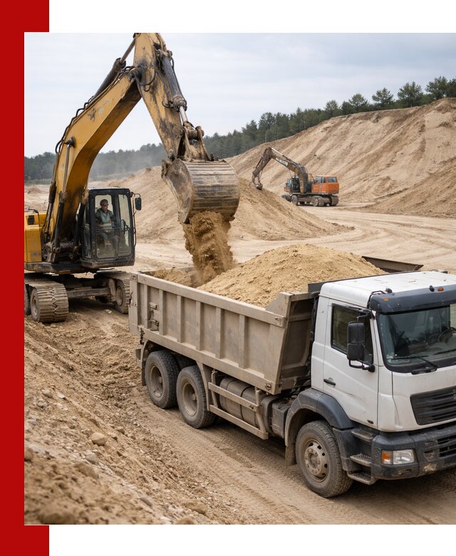 Доставка карьерного песка с самосвалами и разгрузкой в Сланцах