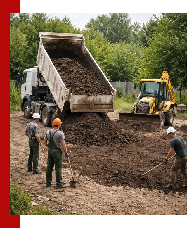 Доставка и укладка грунта для выравнивания участка в Сланцах