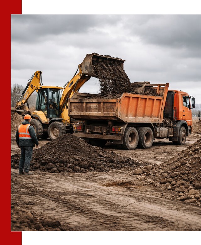 Вывоз грунта и строительного мусора в Сланцах грузовыми самосвалами