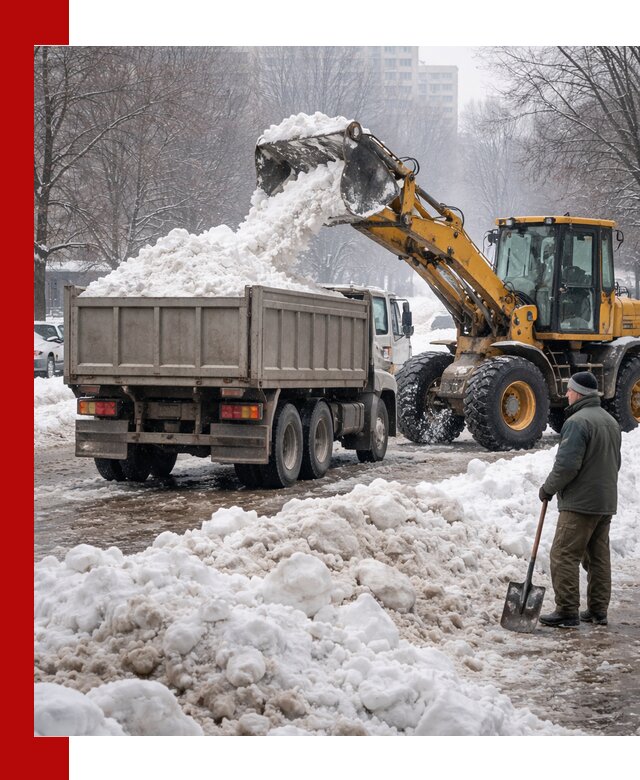 Вывоз снега грузовой техникой в Сланцах оперативно и чисто